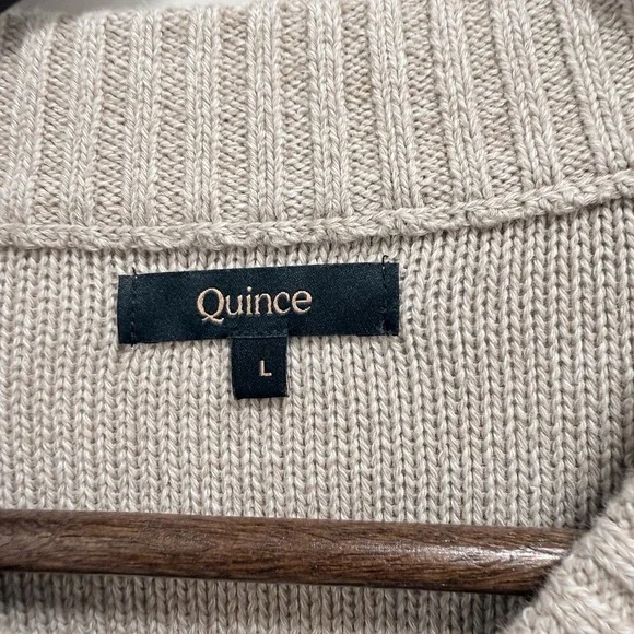 Quince 100% Organic Cotton Cropped Cardigan speckled beige/oatmeal color L - Picture 3 of 10